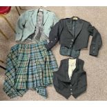 KILT WITH TWO KILT JACKETS AND A WAISTCOAT Condition Report: Kilt has several moth