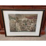 COLONEL MORDANTS COCK MATCH, AFTER JOHAN ZOFFANY, FRAMED COLOUR ENGRAVING,