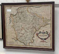 FRAMED MAP OF DEVONSHIRE BY ROBERT MORDEN 37 CM X 42 CM