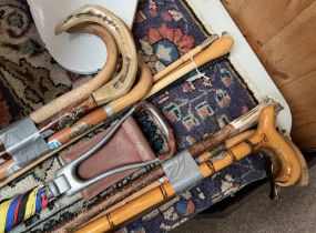 VARIOUS WALKING STICKS, CANES ETC TO INCLUDE A BLACK WATCH SWAGGER STICK,