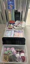 2 BOXES OF KNITTING & CROCHET RELATED WOOL,