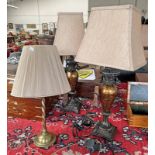 PAIR OF URN SHAPED TABLE LAMPS AND A BRASS TABLE LAMP - 3 -