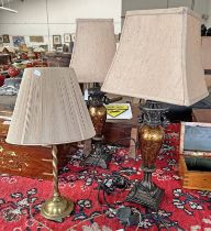 PAIR OF URN SHAPED TABLE LAMPS AND A BRASS TABLE LAMP - 3 -