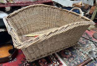 LARGE RECTANGULAR WICKER BASKET WITH TWO HANDLES,