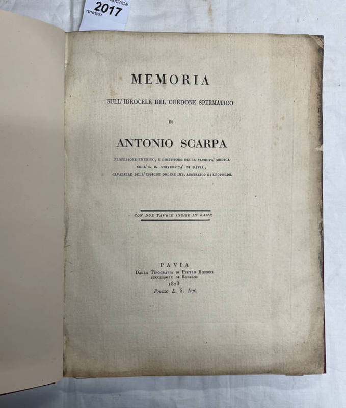 MEMORIA SULL' IDROCELE DEL CORDONE SPERMATICO DI ANTONIO SCARPA - 1823 Condition Report: