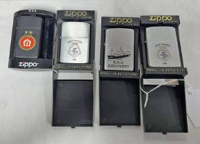 4 ZIPPO LIGHTERS IN CASES, TWO GULF PATROL 1986,