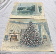 TWO LADY BIRD JOHNSON CHRISTMAS CARDS, 1967 AND 1968, 2 UNFRAMED LITHOGRAPHS. LARGEST 32 X 41.