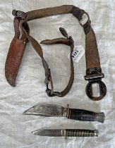 LEATHER BELT WITH KNIFE & BOY SCOUTS BUCKLE ALONG WITH A A J NOWELL & SONS,