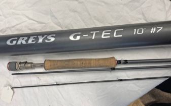 GREYS G-TEC 10' #7 3 PIECE FISHING ROD IN ITS BAG IN ITS GREYS CARRY TUBE/CASE