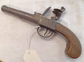 54 BORE FLINTLOCK POCKET PISTOL WITH 6CM LONG TURN-OFF CANNON BARREL,