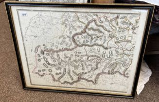 FRAMED MAP SECTION SHOWING ABERDEENSHIRE AREA TO INCLUDE BRAEMAR AND CRATHIE PARISHS,