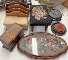 TAPESTRY TOPPED STOOL, ORIENTAL POT STANDS,