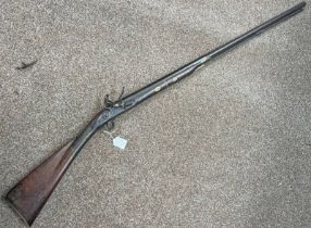 13 BORE FLINTLOCK SPORTING GUN BY J COLLINS WITH 35" 2 STAGE BARREL WITH GOLD LINED TOUCH HOLE,