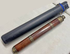 SINGLE DRAW BRASS & MAHOGANY TELESCOPE WITH ASSOCIATED LATER CASE