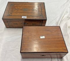 19TH CENTURY BRASS INLAID WRITING SLOPE & A JEWELLERY BOX WITH MOTHER OF PEARL INSERT -2-