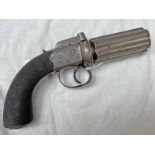 80 BORE SIX SHOT PERCUSSION PEPPERBOX REVOLVER BY W F MILLS OF LONDON, 3.