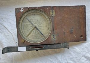 EARLY 19TH CENTURY ROAD / RAILWAY BUILDERS INCLINOMETER WITH SILVERED COMPASS DIAL IN MAHOGANY CASE