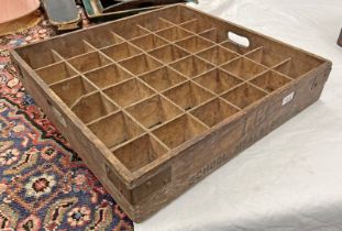 LCC SCHOOL MEALS SERVICE SECTIONAL WOODEN TRAY STAMPED W LUSTY & SONS, LONDON 59.55 CM X 59.