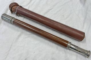 BRITISH MILITARY SINGLE DRAW TELESCOPE MARKED WITH BROAD ARROW AND S3 1446 WITH LEATHER TUBE