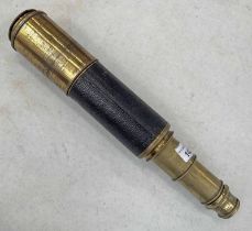 LATE 19TH / EARLY 20TH CENTURY LACQUERED BRASS 3 DRAW TELESCOPE WITH SLIDING LENS COVERS AND A