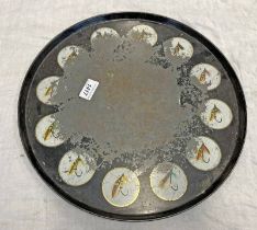 FARLOW CIRCULAR TRAY DECORATED WITH FLY FISHING FLYS