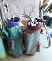 2 GOLF BAGS WITH GOOD SELECTION OF CLUBS AND BALLS