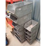 6 LARGER & 5 SMALLER METAL STACKABLE STORAGE BINS LABELLED 'MAXI BIN ODEXION 550'