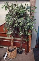 2 FAUX HOUSE PLANTS IN WICKER BASKETS