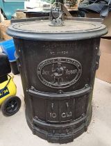 LARGE CAST IRON STOVE LABELLED JACK HORNER, REGISTERED PATENTED TRADE MARK PATENT OF 1904 NO.