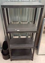 PLASTIC SHELF UNIT & 2 COAL SCUTTLES