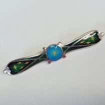 SILVER & ENAMEL BLUE & GREEN BROOCH,