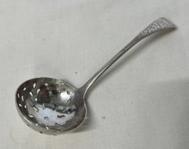 GEORGE IV SILVER SIFTER LADLE WITH ENGRAVED HANDLE,