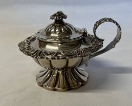 GEORGE III SILVER MUSTARD POT WITH FOLIATE DECORATION BY SAMUEL ROBERTS & CO,