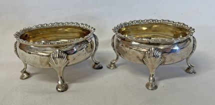 PAIR OF GEORGE III SILVER OVAL SALTS WITH GILT INTERIORS BY DAVID & ROBERT HENNELL,