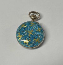 CONTINENTAL SILVER & ENAMEL FOBWATCH WITH FLORAL DECORATION Condition Report: Starts