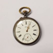 DEESSE GUN METAL POCKET WATCH WITH SUBSIDIARY DIAL