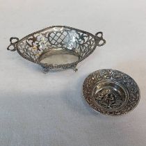 DUTCH SILVER PIERCE WORK BASKET & FRENCH SILVER PIN DISH