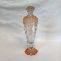 ARTS & CRAFTS CZECHOSLOVAKIAN GLASS PERFUME BOTTLE WITH RELIEF MOULDED FLORAL DECORATION - 20 CM