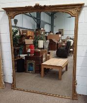 LARGE 19TH CENTURY OVERMANTLE MIRROR WITH DECORATIVE CARVED GILT FRAME.