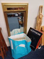 2 GILT FRAMED RECTANGULAR MIRRORS , GUINESS CALENDAR & 3 OTHERS ETC.