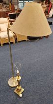 BRASS TABLE LAMP WITH REEDED COLUMN ON SQUARE BASE & METAL STANDARD LAMP