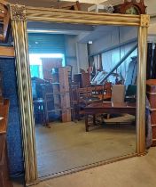 19TH CENTURY LARGE GILT FRAMED OVERMANTLE MIRROR.