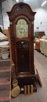 MAHOGANY LONGCASE CLOCK WITH BRASS & SILVERED DIAL SIGNED HOWARD C MILLER SERIAL NO.