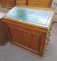 19TH CENTURY MAHOGANY DAVENPORT WITH BRASS GALLERY & LIFT UP WRITING SLOPE OPENING TO 6 DRAWERS
