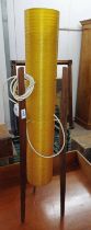 MID 20TH CENTURY TEAK ROCKET LAMP WITH SPUN FIBRE-GLASS SHADE,