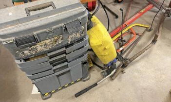 PLASTIC TIERED TOOL BOX WITH CONTENTS OF VARIOUS TOOLS,