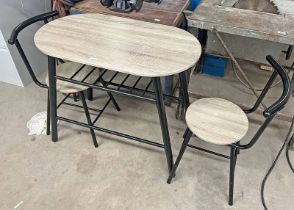 21ST CENTURY METAL AND WOOD BREAKFAST TABLE AND 2 CHAIRS