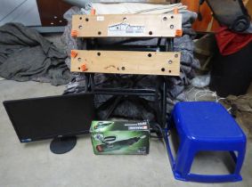 BLACK & DECKER WORKMATE, PARKSIDE PFBS 9.6 A1 WITH BOX AND COMPUTER MONITOR, ETC.