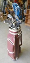 GOLF BAG AND CONTENTS OF VARIOUS GOLF CLUBS