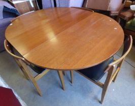 TEAK EXTENDING DINING TABLE WITH FOLD-OUT LEAF & SET OF 4 TEAK DINING CHAIRS TABLE 150 CM LONG.